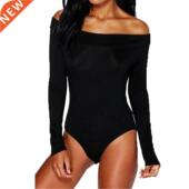 Long Sleeve Schy Women Bodysuit Shoulder Bardot Top Off