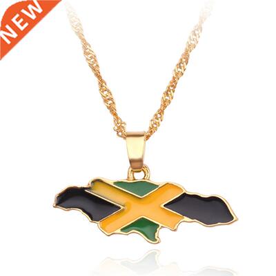 Gothic Necklace Jamaica Map and National Flag Pendant Neckl