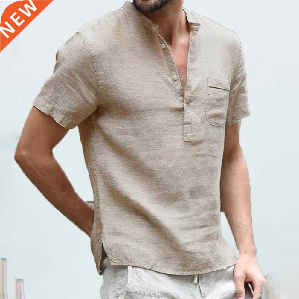 Summer New Men's Short-Sleeved T-shirt Cotton and Linen Led