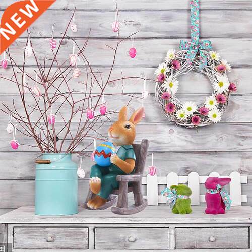 Easter Bunny Statue Resin Figurine Handmade Rabbit With Egg