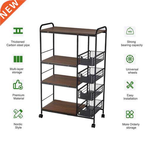 Cart Kitchen Rack Multilayer Storage Stand with 4 Slide-Out