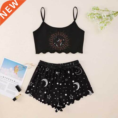Pijamas Femini4 Patterns 2 Pieces Pajamas for Women Summ