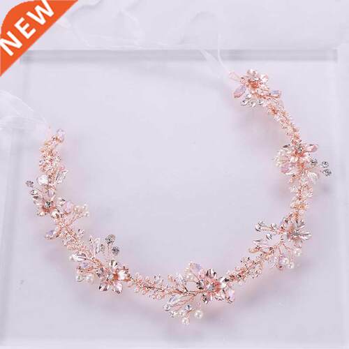 Rose Gold Crystal Pearl Hair Ornaments Headband Flower Brida
