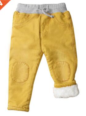 2021new Boys leisure Jeans Winter Children patch Thermal Cot