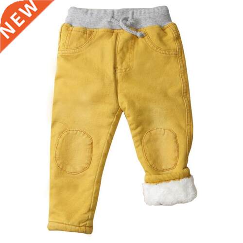 2021new Boys leisure Jeans Winter Children patch Thermal Cot