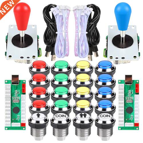 2 Player Ellipse Arcade Kit Oval Bat Joystick Handles LED Ch