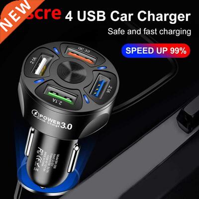 4 USB LED Display Car Charger Quick Charge A QC.0 Mini Fas