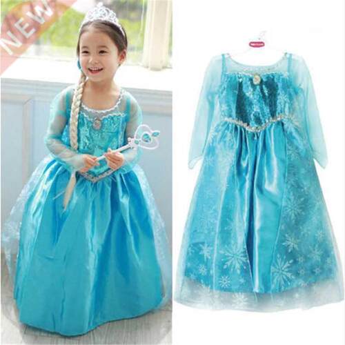 Kids Baby Girl Blue Fancy Dress Frozen Anna Elsa Cosplay Cos