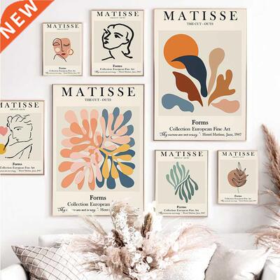 Abstract Matisse Line Face Coral Leaves Wall Art Painting N