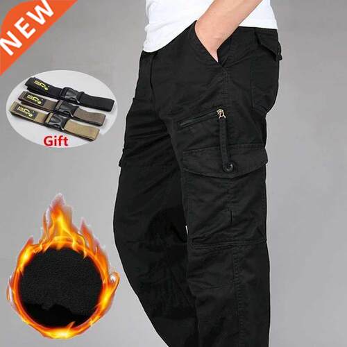 Winter Men's Cargo Pants Double Layer Fleece Warm Thick Mili