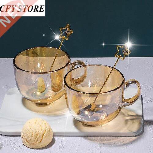 2pcs 470ml Creative Glass Breakfast Milk Cup with Spoon and