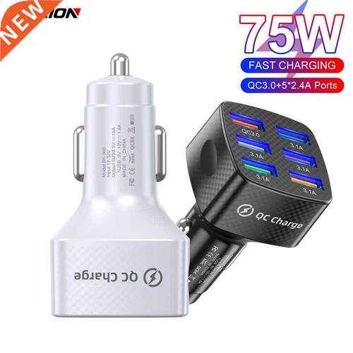 75W Car Charger Quick Charge .0 6 Ports USB Charger For iPh