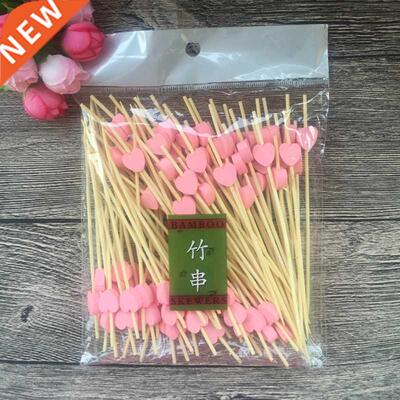 100pc12cm Hert Flower Bmboo Pick Buffet Cupcke Fruit Fork