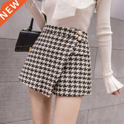 Women Winter Skirt Shorts High Waist Plaid Feminino Woolen H