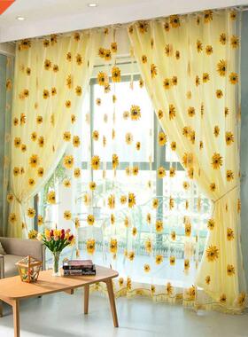 Sunflower Pattern Tulle Curtain Home Decor Voile Kitchen Bal