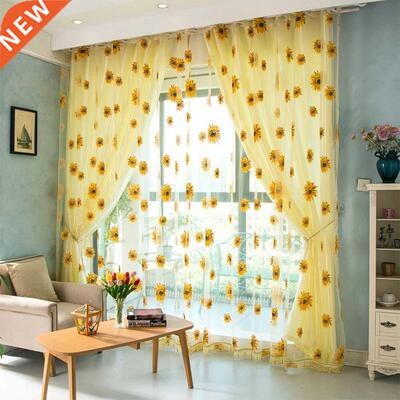 Sunflower Pattern Tulle Curtain Home Decor Voile Kitchen Bal