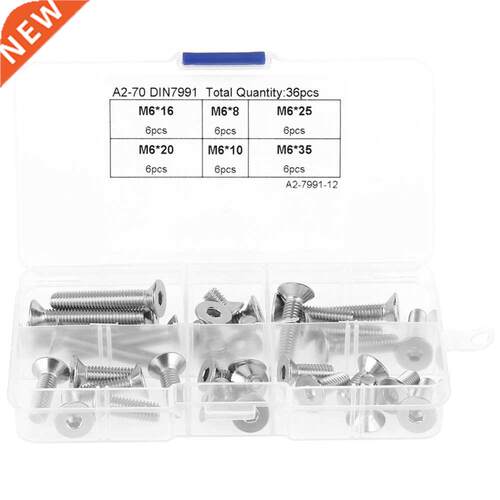 36PCS M6 Hex Socket Flat Head Cap Bolts Screws Assortment K
