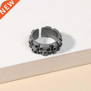 Demon Hop Skull Black Hip Male Ring Vintage Metallic Hell