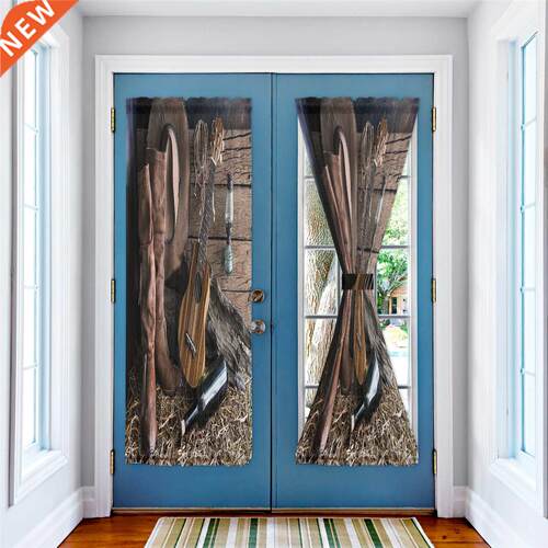 Western Cowboy Guitar Hat Leather Boots Door Curtains Decor