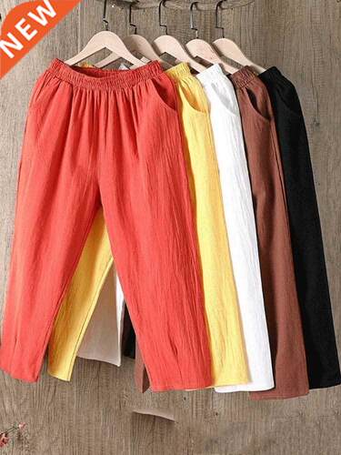 Cotton Linen Pants Women Spring Summer Large Size Solid Colo