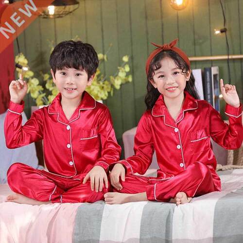 3 6 9 12 14 Year Toddler Boy Girl Pajamas Sets Silk Satin Sl