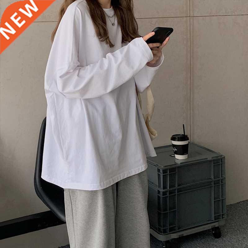 Chic Loose Long Sleeve T-Shirt Women's Basic O-Neck Autumn C