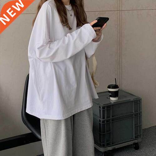Chic Loose Long Sleeve T-Shirt Women's Basic O-Neck Autumn C