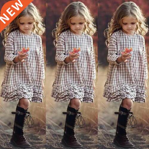 2021 Girls INS Plaid Fashion Dress Big Kids Autumn Long Slee