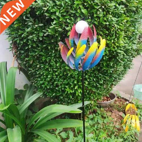 1 Pc Colorful Solar Windmill Metal Wind Spinner Flower