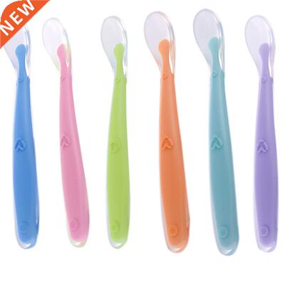 Soft Silicone Baby Feeding Spoon Candy Color Temperature Sen