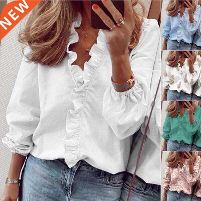 Elegant Fashion Print Ruffle Blouse Shirts Office Lady 2020