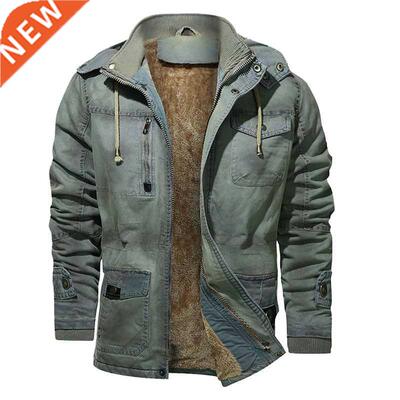 Men's Winter Casual Parka Washed Denim Jacket Outwear Coat W