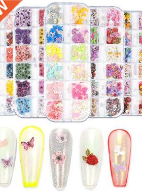 12 Grids/Box Colored Christmas Butterfly Decals Wood Pulp