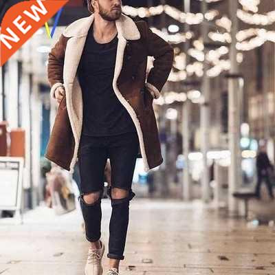 Men Warm Winter Wool Fleece Long Overcoat Trench coat jacket