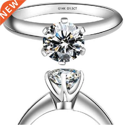 Solid 14K White Gold AU585 Ring 1.5CT Moissanite Diamond Eng
