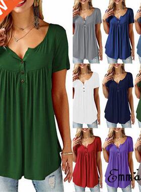 Women Blouse Loose Short Sleeve Casual Blouse Buttons Shirt