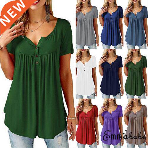 Women Blouse Loose Short Sleeve Casual Blouse Buttons Shirt