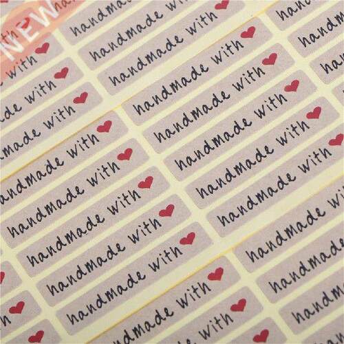 200Pcs/lot Handmade With Love Red Heart Pattern Packaging
