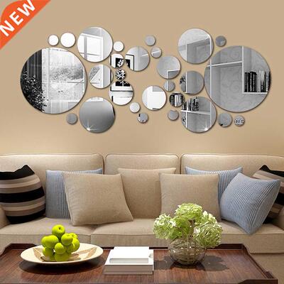 0Pcs D Mirror Round Removable Self Adhesive Wall Sticker W