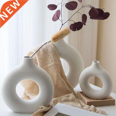 Nordic Circular Hollow Ceramic Vase Donuts Flower Pot Home