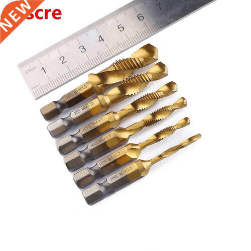 6pcs/set M3-M10 Hex Shank Titanium Plated HSS Screw Thread M