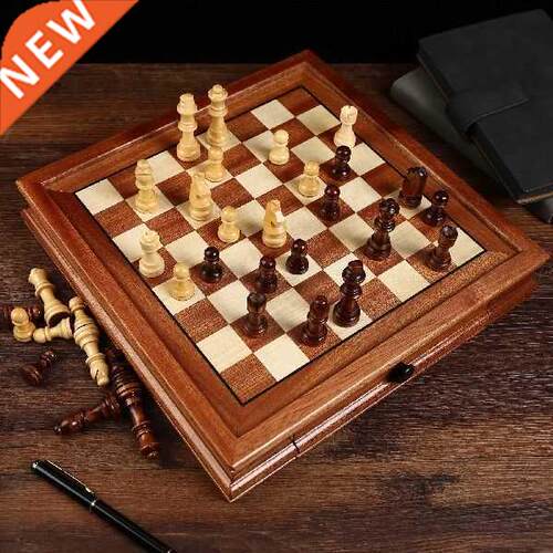 Wooden International Chess Set, Mahogany/Walnut Board
