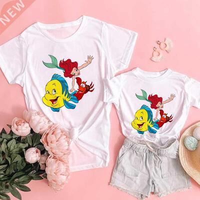 Girl T-shirt Cartoon The Little Mermaid Ariel Flounder Sebas