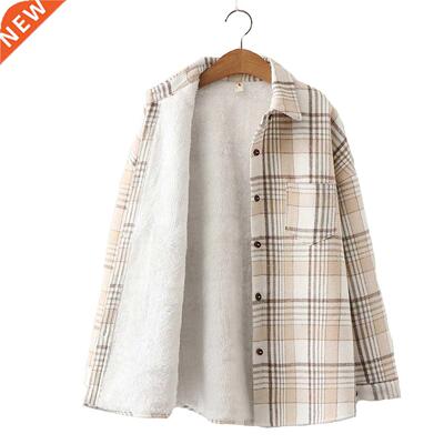 2021 Fashion Thick Velvet Plaid Shirts Women Winter Keep War