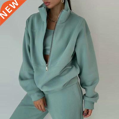 Women Fleece Two Piece Set Autumn Winter Female Sports Warm