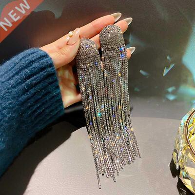 FYUAN Long Tassel Rhinestone Drop Earrings for Women Ovsize