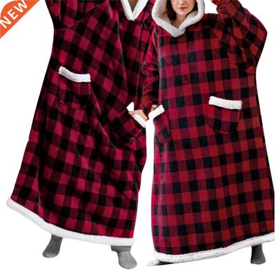 Women Hooded TV Blanket with Big Pockets Flannel Warm