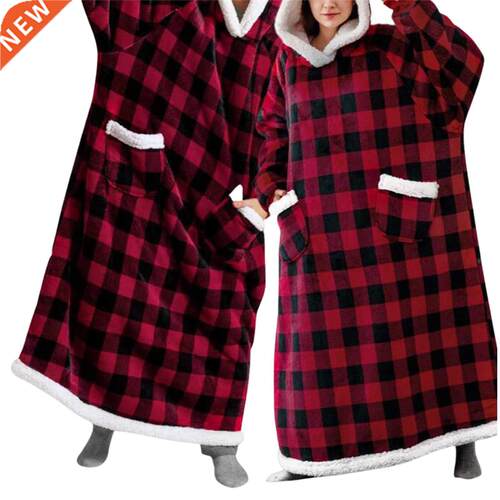 Women Hooded TV Blanket with Big Pockets Flannel Warm