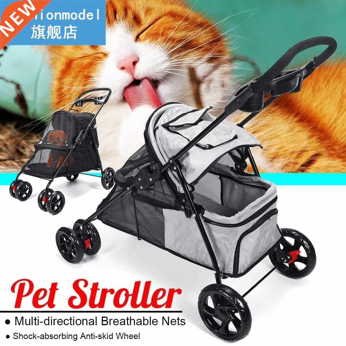 4-Wheel Cat Stroller Foldable Dog Stroller with Removable Li