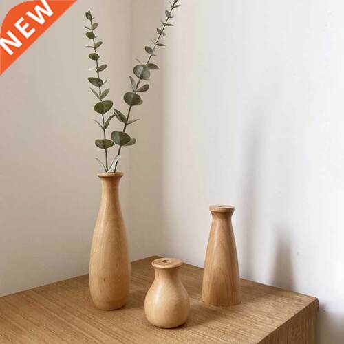 Retro Wooden Flower Vase Minimalist Line Dry Flower Bottle P